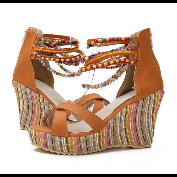 Boho Chic Platform Ankle Strap Orange Sandals 7M - Picture 7 of 7